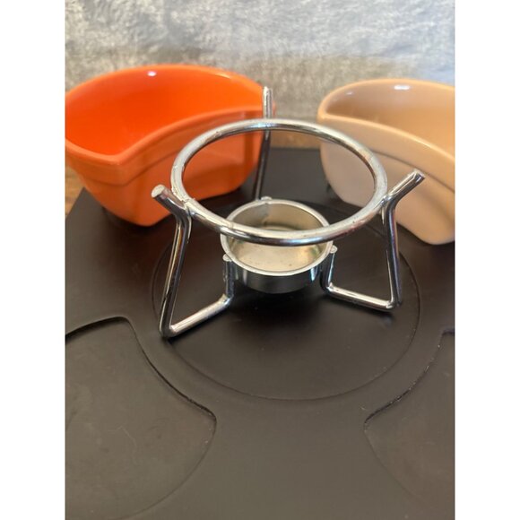 Pier One Imports Vintage Stoneware Fondue Set Bowl Stand Forks & Tray Multicolo - Picture 5 of 10